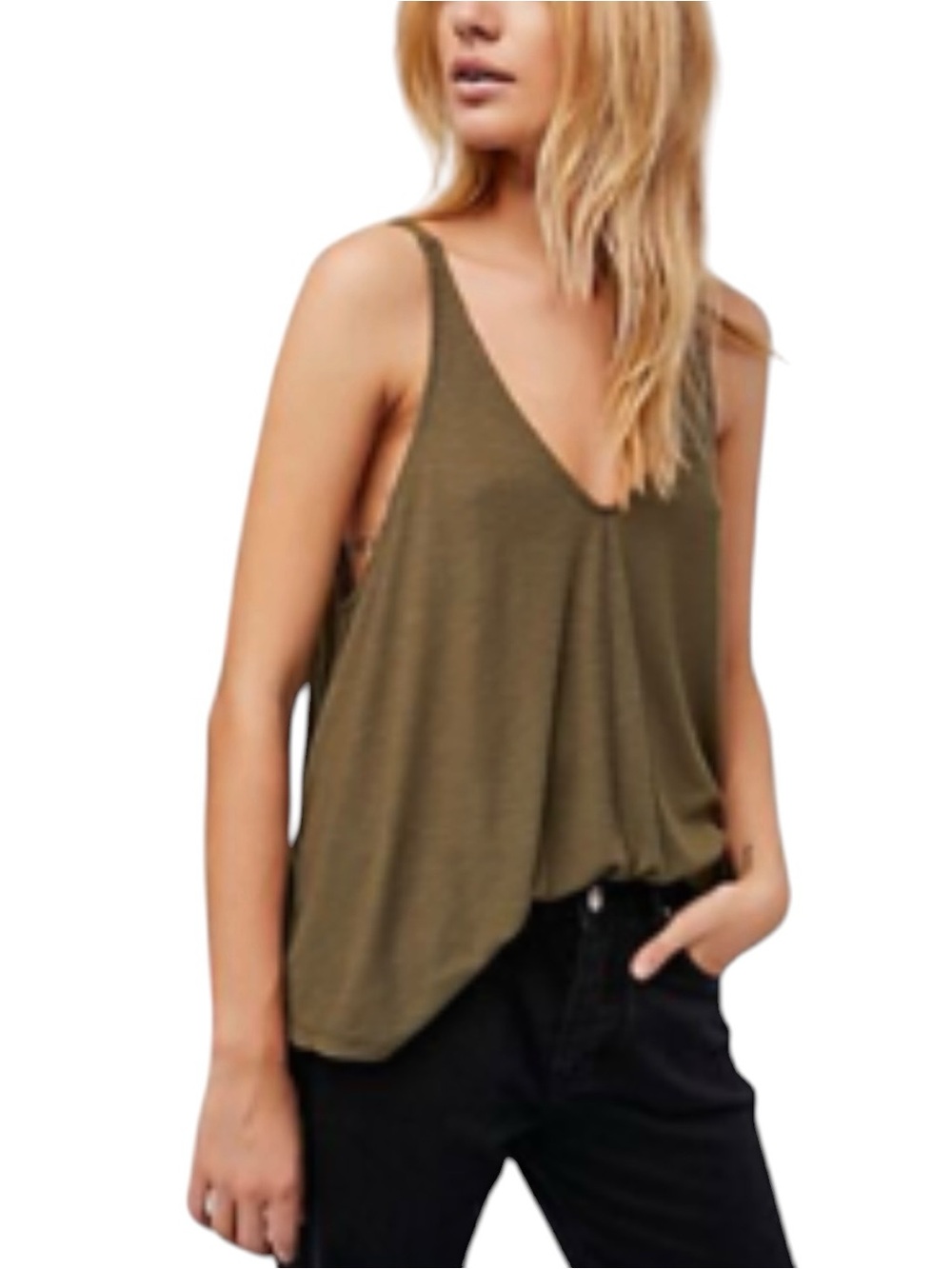FREE PEOPLE Dani Swing Tank Top Shirt XL Army Green